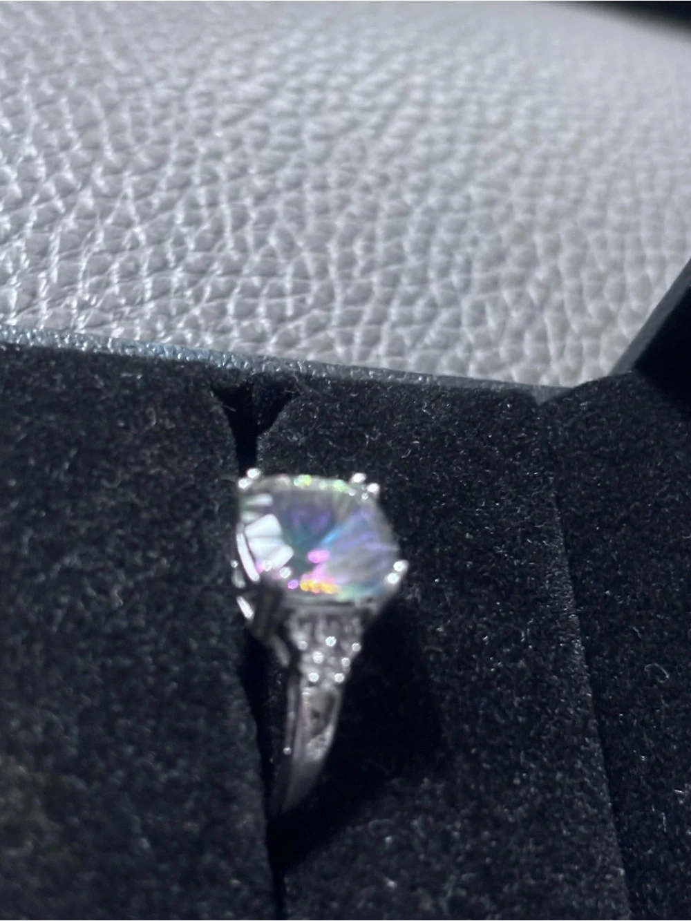 Iridescent Halo Silver Ring for Women - Multicolor Sparkle